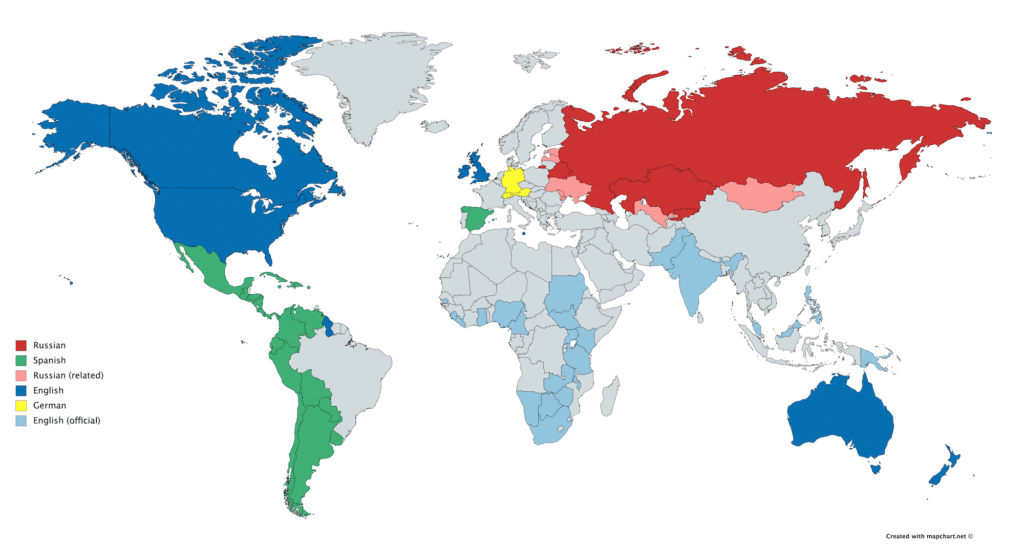 English, German, Spanish, Russian languages spoken in the world